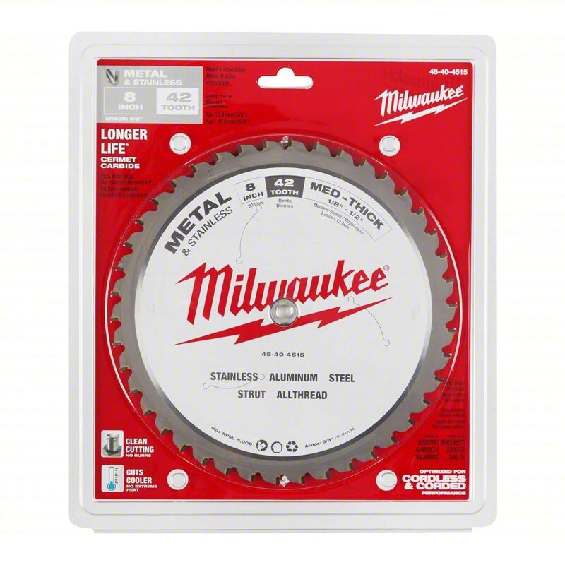 MILWAUKEE'S Circular Saw Blade, Cermet, 8 In, 42 Teeth, 5/8" (48-40-4515)