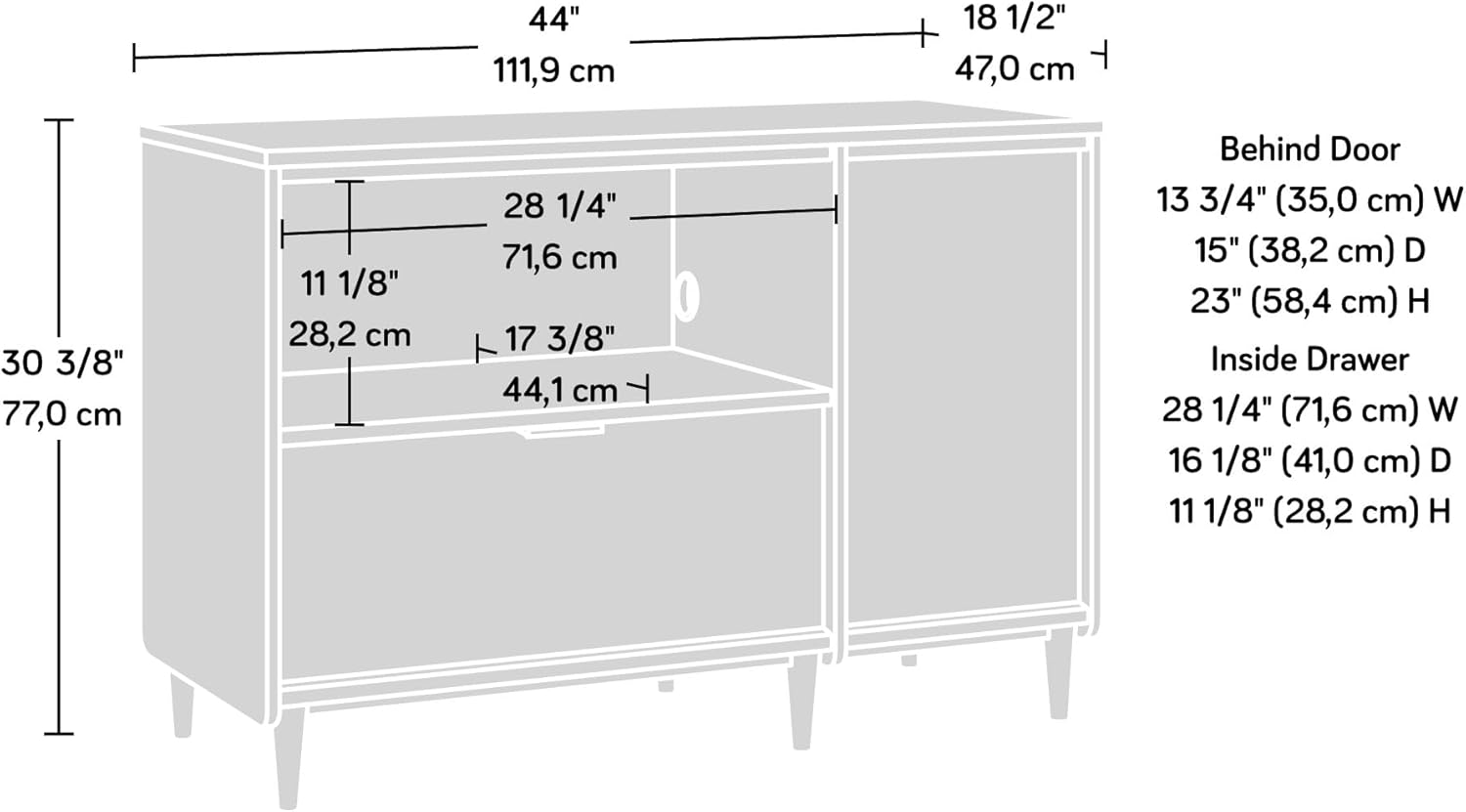 Sauder Clifford Place Credenza, For TV's up to 46", Grand Walnut finish
