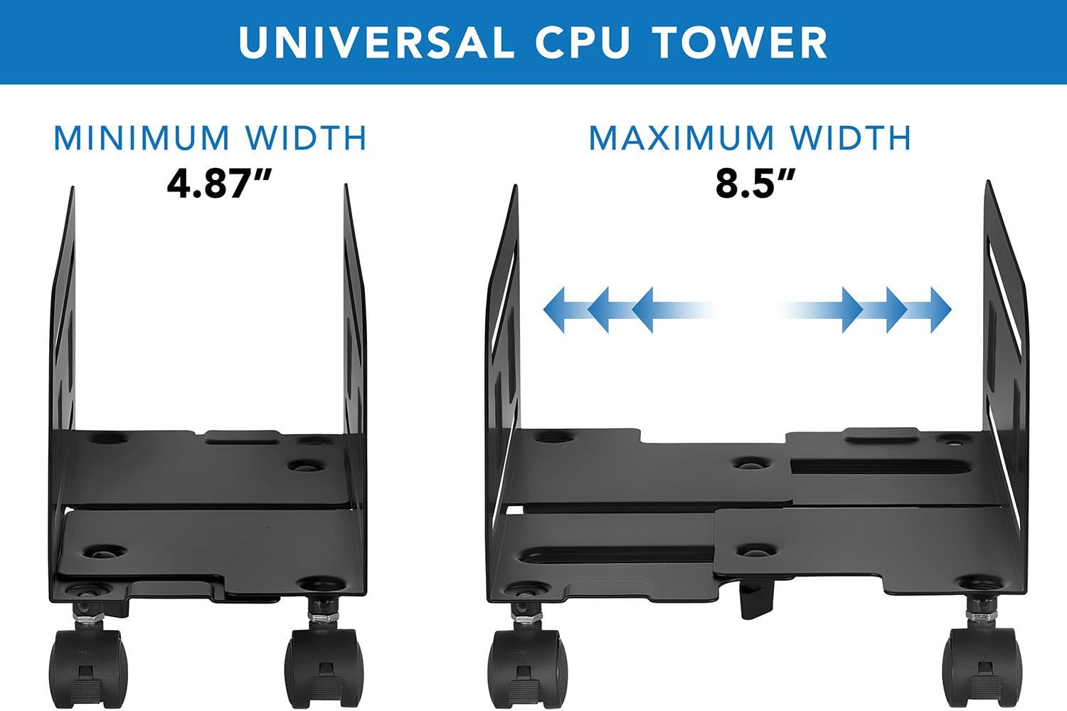 Mount-It! Computer Tower Stand, Adjustable Mobile CPU Stand with Wheels, Heavy-Duty Steel Rolling Cart, Fits Most PC Towers