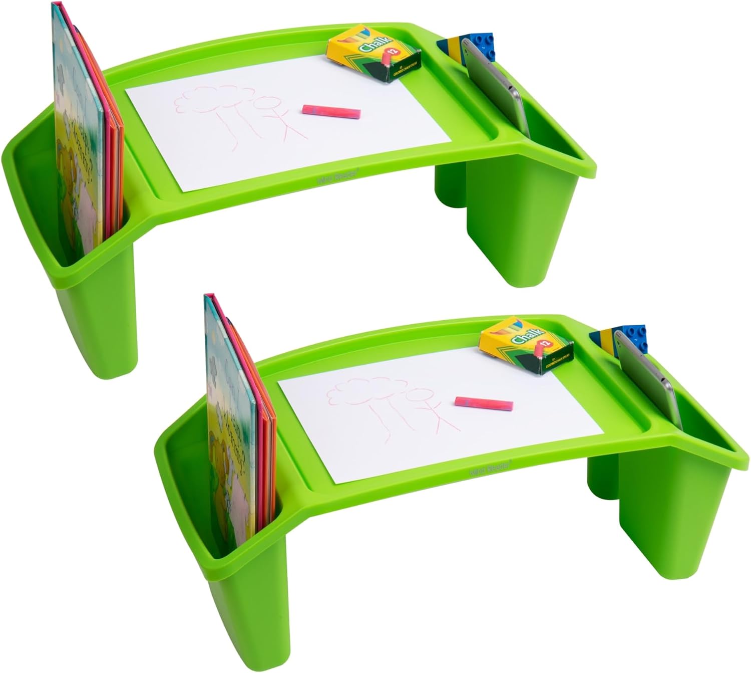 Mind Reader Kids Lap Desk, Portable Activity Tray with Side Storage, Stackable Plastic