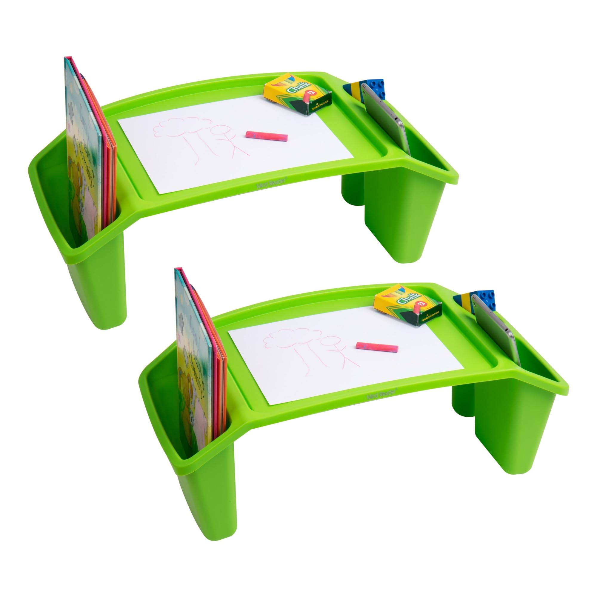 Mind Reader Kids Lap Desk, Portable Activity Tray with Side Storage, Stackable Plastic
