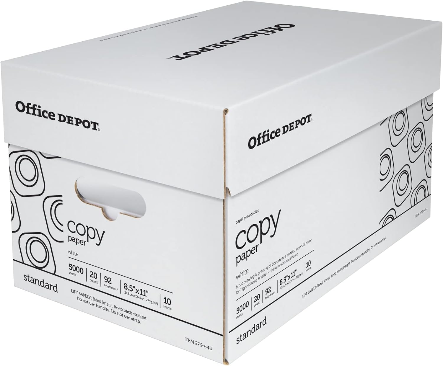 Office Depot Copy Paper, 10 Reams, White, Letter (8.5in x 11in), 5000 Sheets Per Case, 20 Lb, 92 Brightness