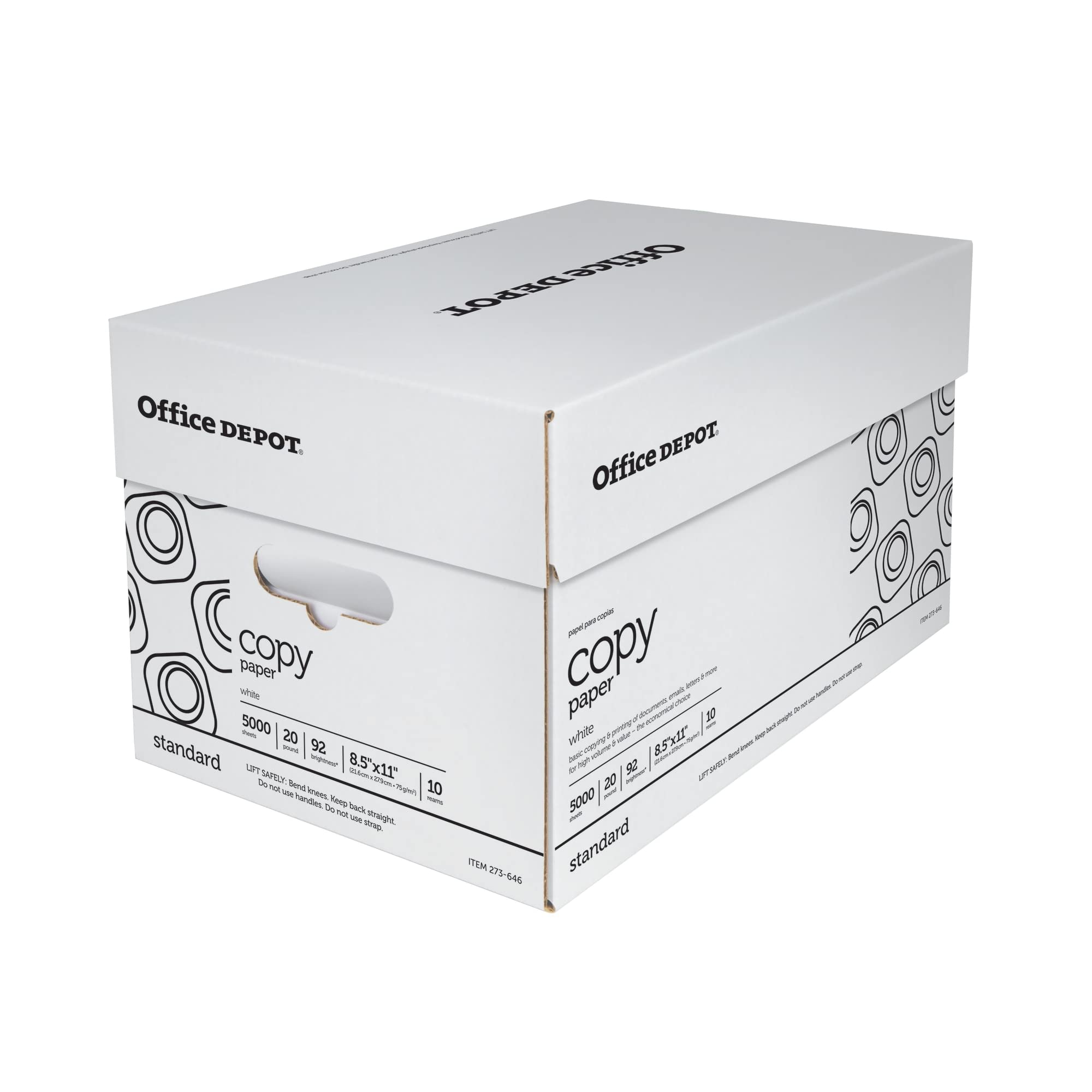 Office Depot Copy Paper, 10 Reams, White, Letter (8.5in x 11in), 5000 Sheets Per Case, 20 Lb, 92 Brightness