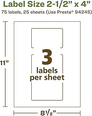AVERY EcoFriendly Matte White Recycled Rectangle Labels, 2.5" x 4", Print-to-The-Edge, Permanent Adhesive