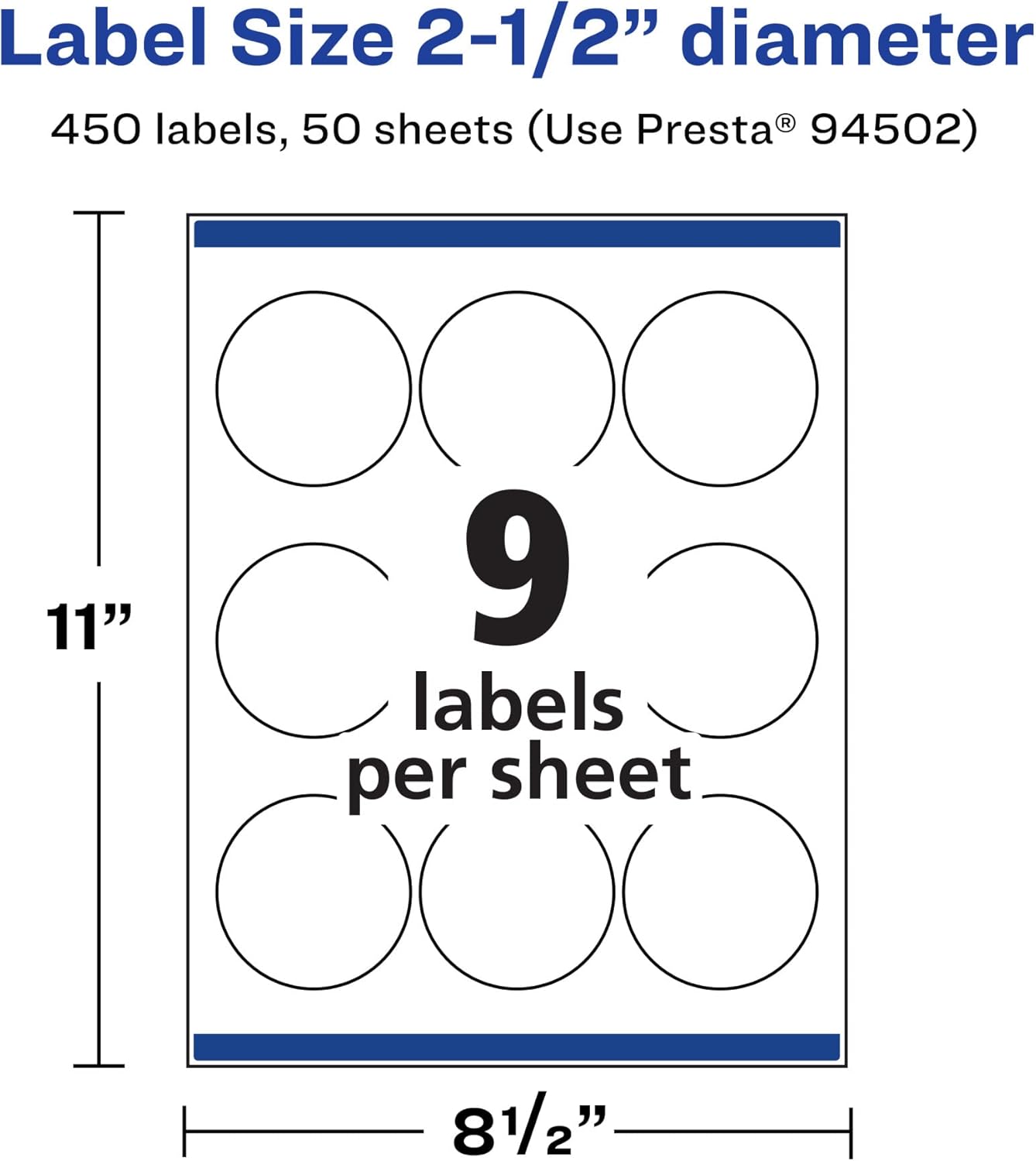 Avery Matte White Round Labels, Sure Feed Technology, 2.5" Diameter, 450 Matte White Printable Labels 450 Labels