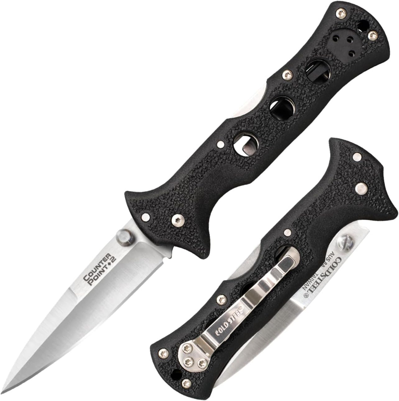 COLD STEEL Counter Point 2 3" Japanese AUS8A Razor-Sharp Blade 3.875" Griv-Ex Handle Narrow Blade Folding Knife withTri-Ad