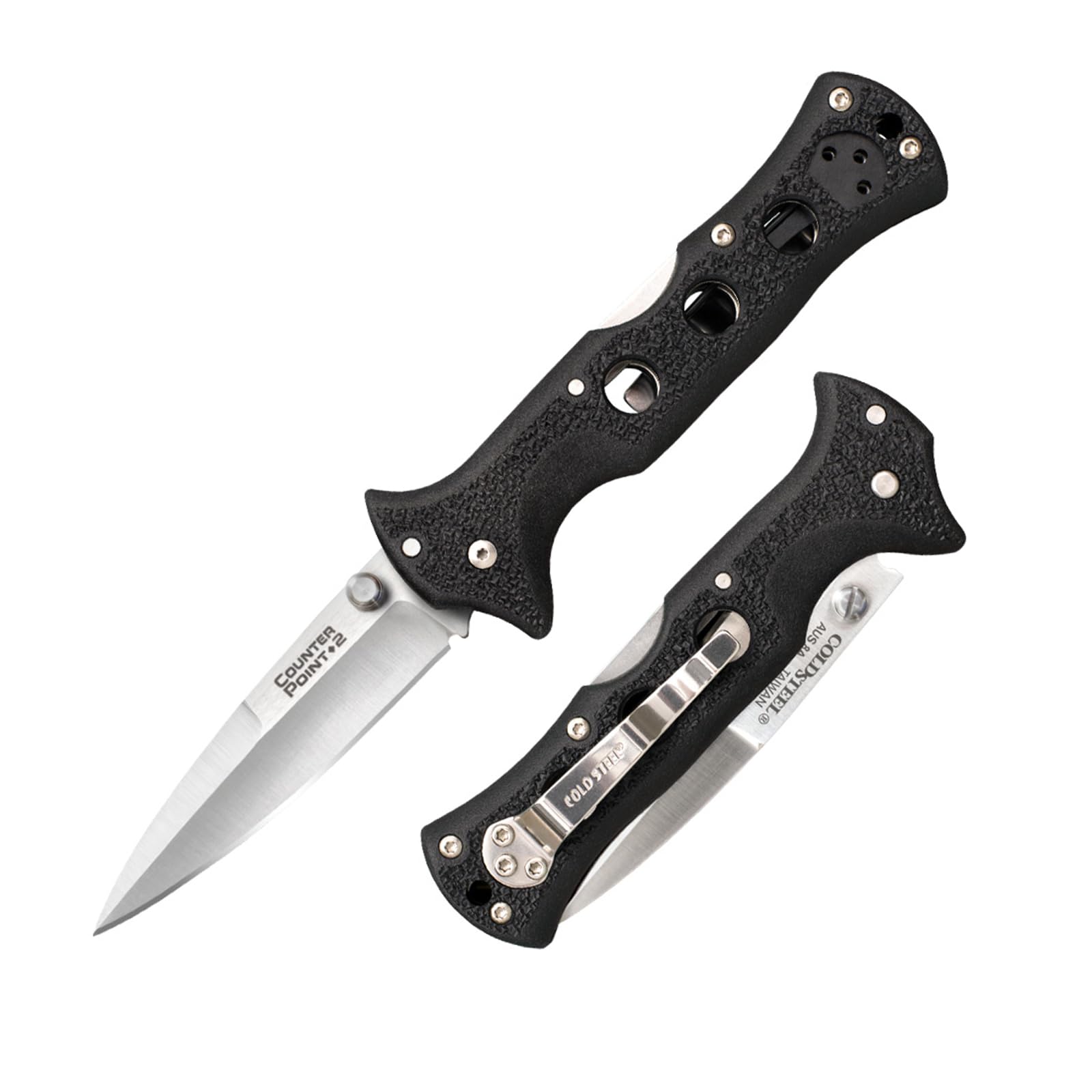 COLD STEEL Counter Point 2 3" Japanese AUS8A Razor-Sharp Blade 3.875" Griv-Ex Handle Narrow Blade Folding Knife withTri-Ad