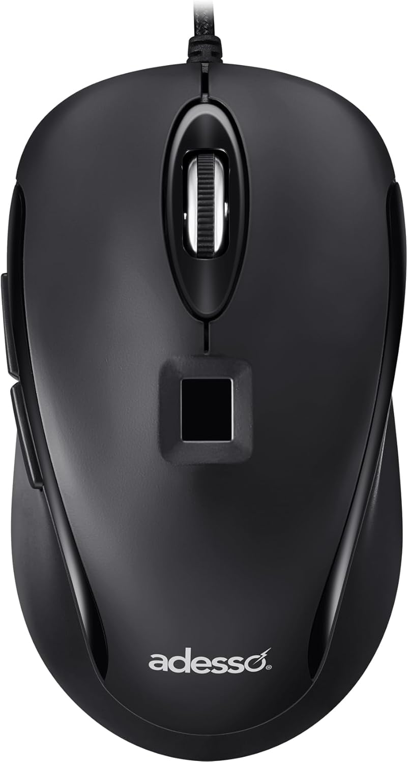 Adesso iMouse F1 Wired USB Mouse with Fingerprint Reader 1200 DPI AES 256 Encryption Biometric Security Windows Hello