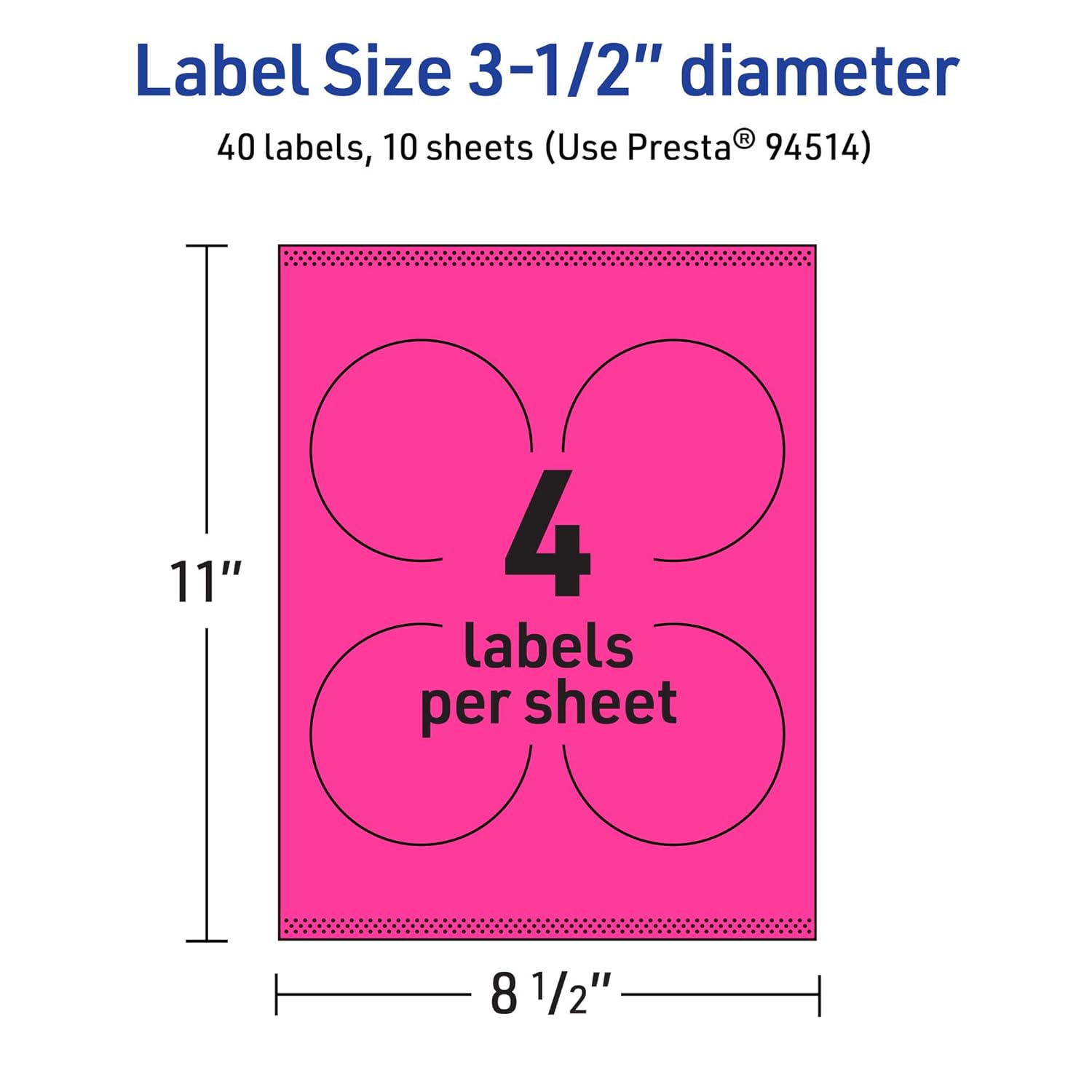 Avery Printable Round Labels, Sure Feed Technology, 3.5" Diameter, Neon Magenta Labels, Print-to-The-Edge