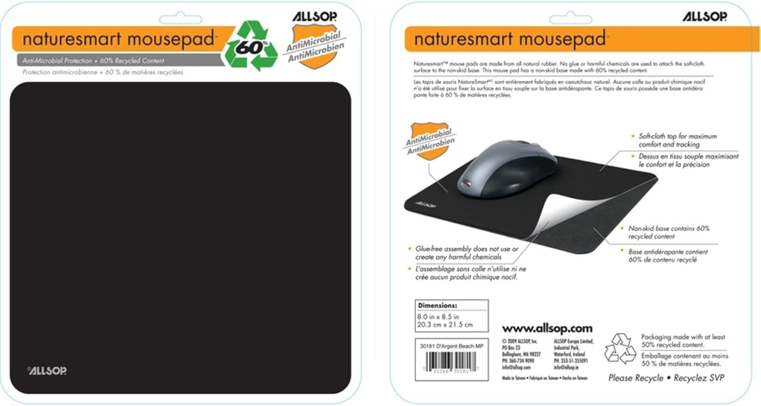 Allsop Soft Cloth Mouse Pad, 8in x 8.75in, Black, 28229