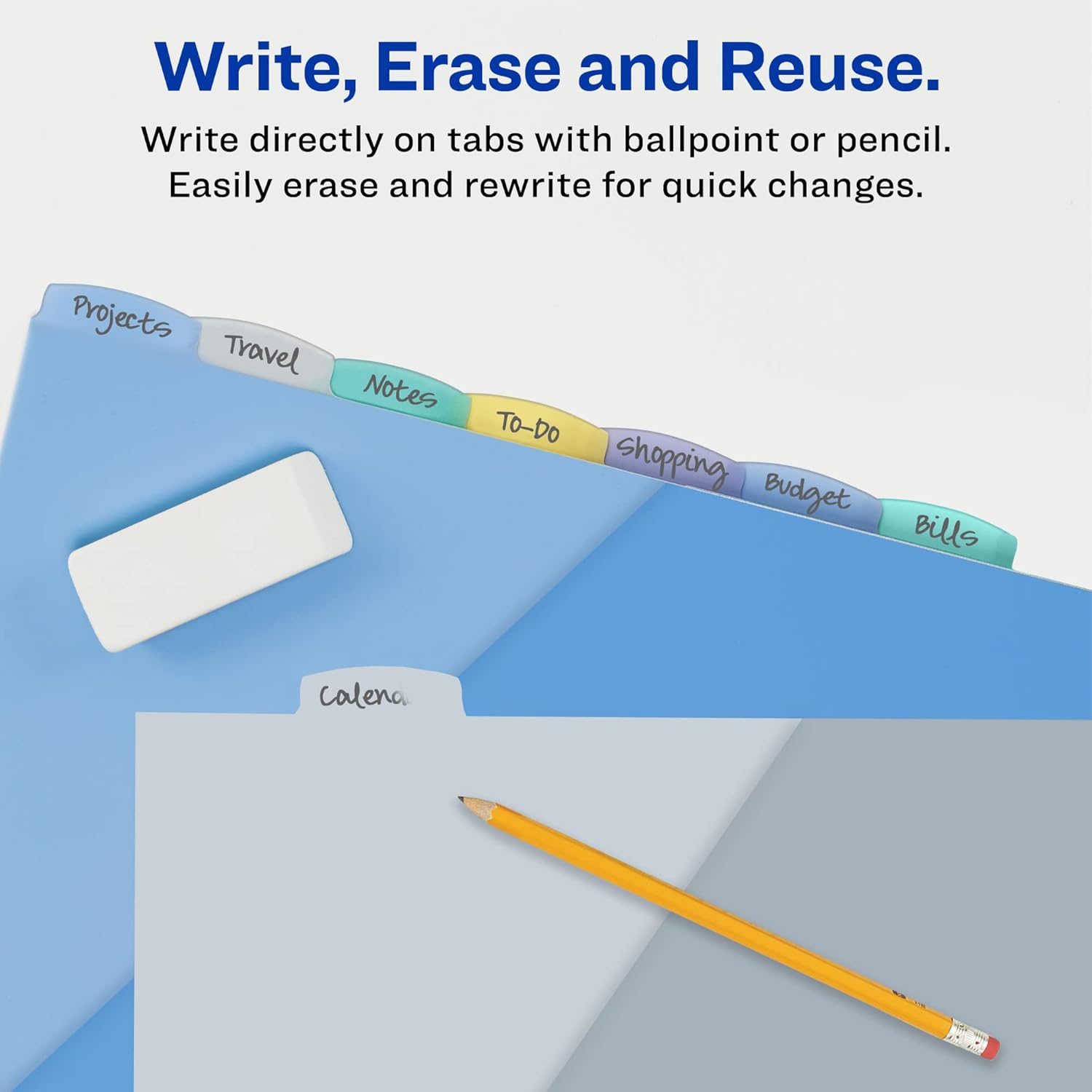Avery Write & Erase Pocket Plastic Dividers for 3 Ring Binders, 8-Tab Sets, Multicolor