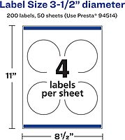 AVERY Matte White Round Labels, Sure Feed Technology, 3.5" Diameter
