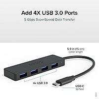 Plugable USB C to USB Adapter Hub, 4 Port USB 3.0 Hub, USB Splitter for Laptop, Compatible with Windows, MacBook Pro/Air