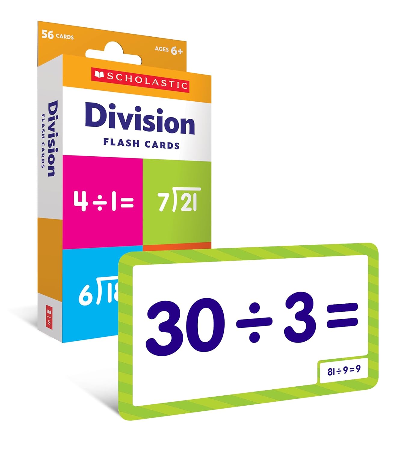 Scholastic Division Flash Cards, 6-5/16inH x 3-7/16inW, Pack Of 56 Cards