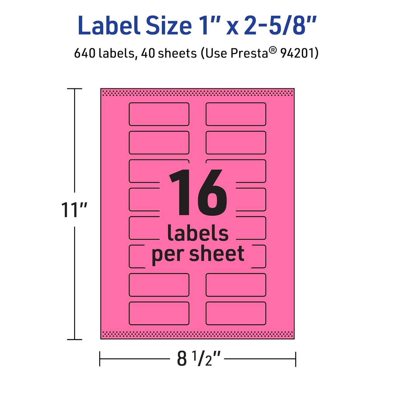 Avery Printable Rectangle Labels, Sure Feed Technology, 1" x 2-5/8", Bright Pink, Print-to-The-Edge, Laser/Inkjet Printable