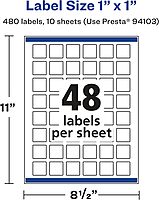 AVERY Glossy Clear Square Labels, Sure Feed Technology, 1" x 1", Print-to-The-Edge, Laser/Inkjet Printable