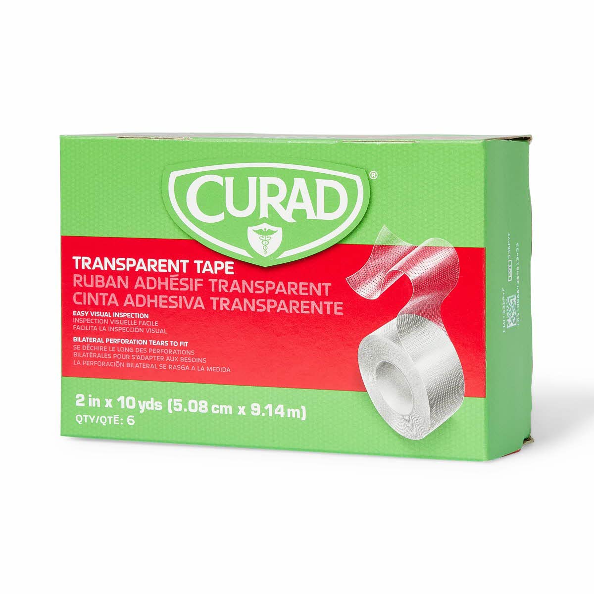 CURAD Adhesive Tape, 2in x 10 Yd., Transparent, Pack Of 6