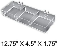 Azar Displays 3-Compartment Tray For Peg/Slat Displays, Small Size, Clear, Pack Of 2