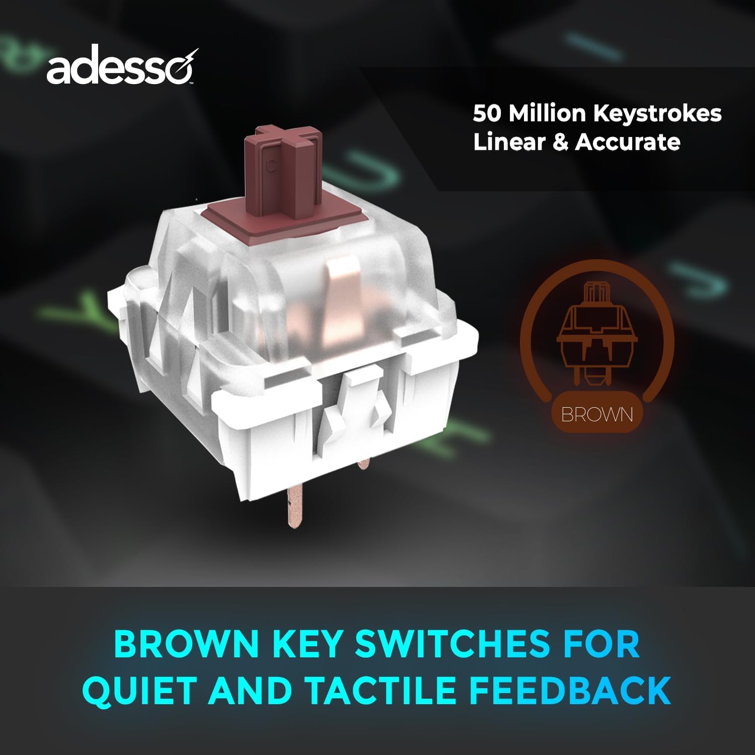 ADESSO EasyTouch 130 Full-Sized USB Wired Mechanical Keyboard with Brown Switches, Dedicated Copilot AI Hotkey