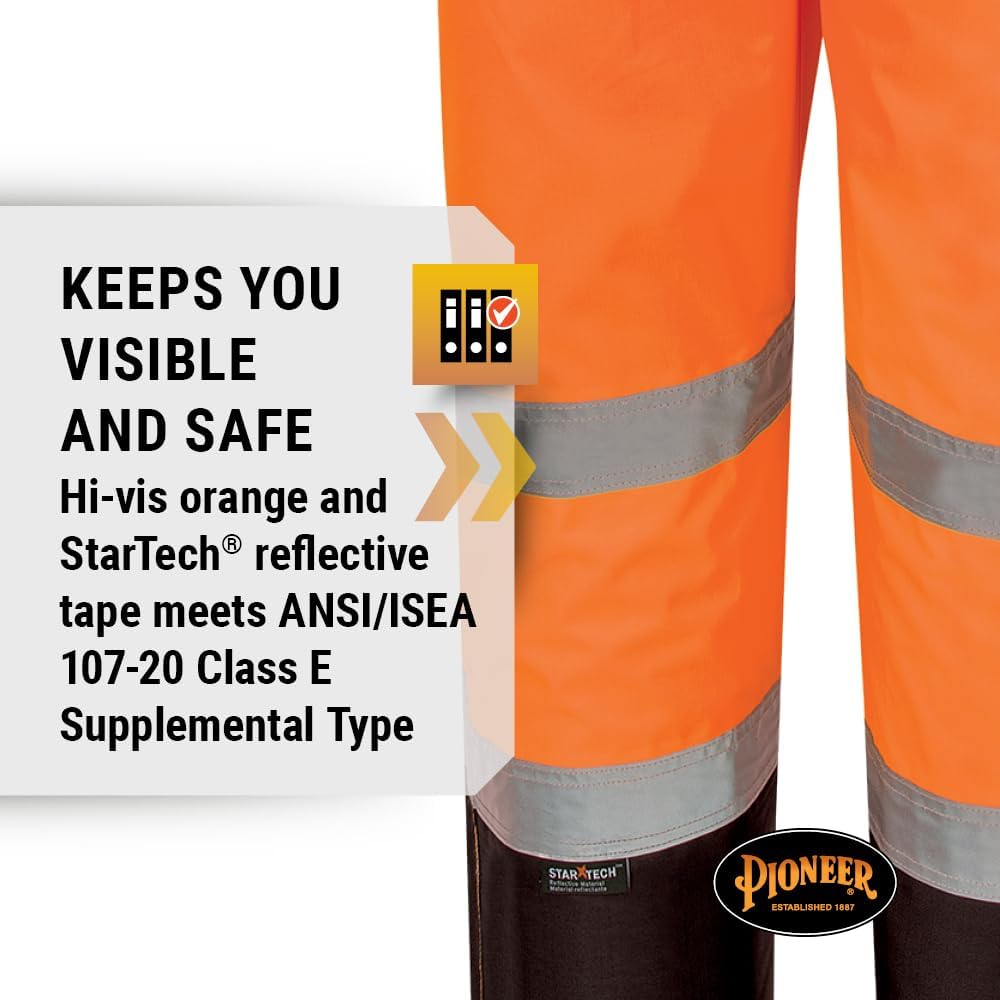 Pioneer Hi Vis Ripstop Waterproof Bib Pants/Overalls for Men - Reflective Safety Work Rain Pants