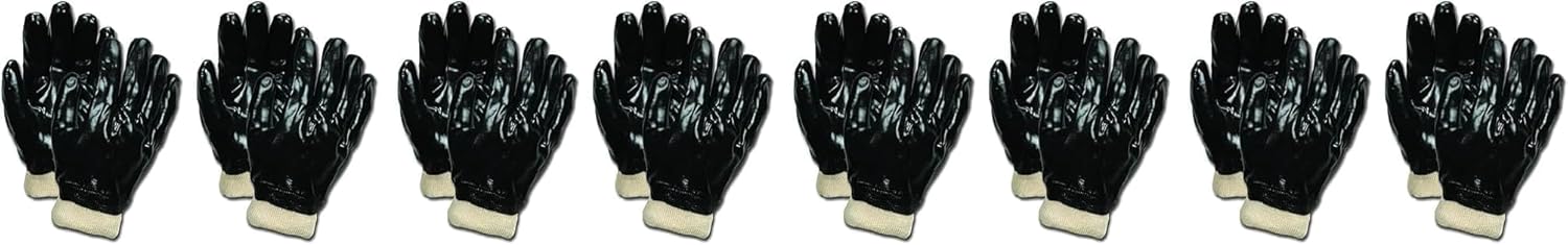 MCR SAFETY Memphis 6100 PVC Dipped Gloves With Knit Wrist, One Size, Black, Pack of 12 Pairs