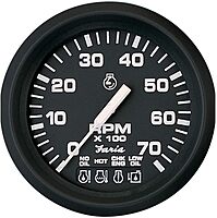 Faria Euro Black 4 Tachometer w/Systemcheck Indicator - 7,000 RPM (Gas - Johnson / Evinrude Outboard)