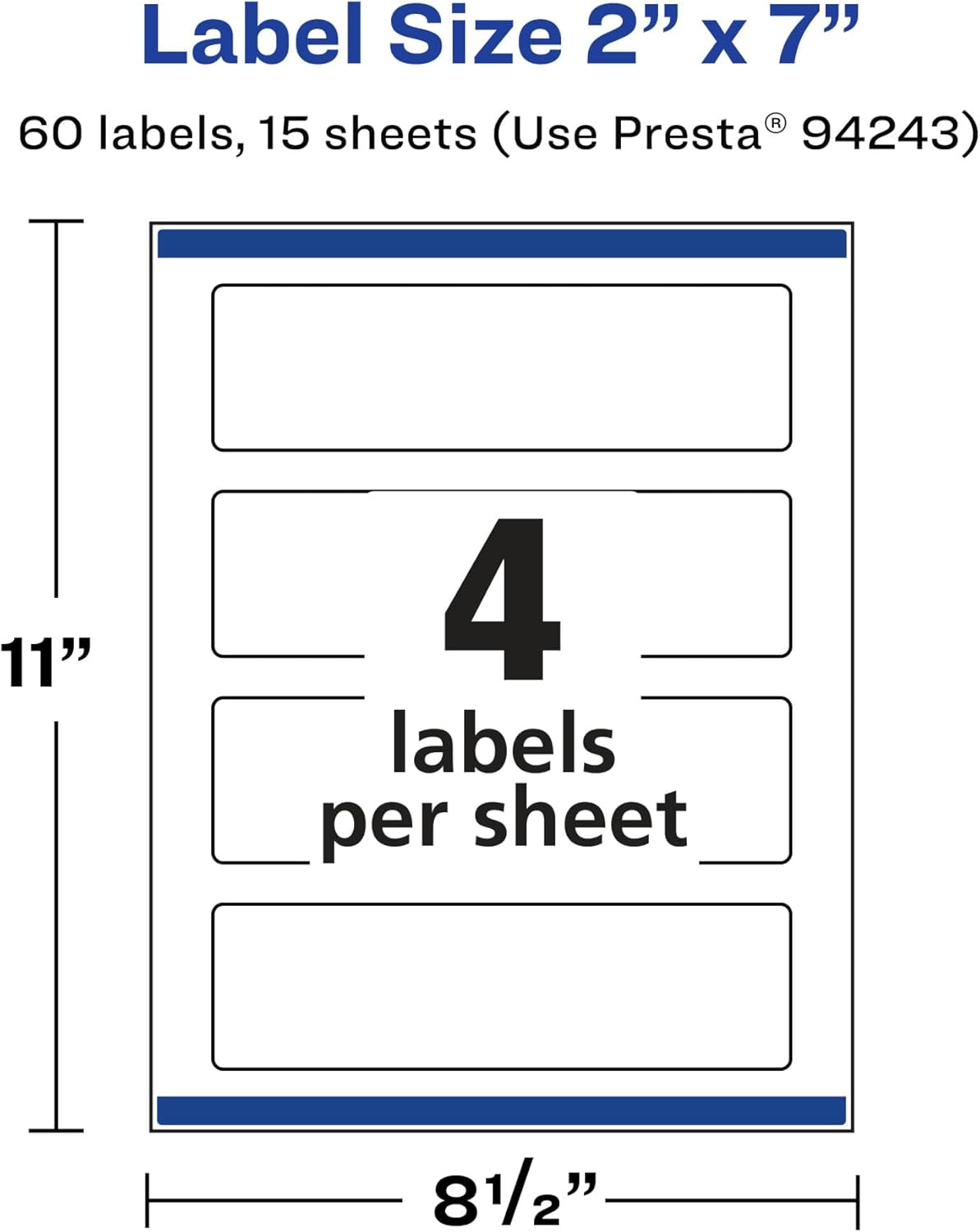 Avery Matte White Removable Rectangle Labels, Sure Feed Technology, Print-to-The-Edge, 2" x 7", Laser/Inkjet Printable