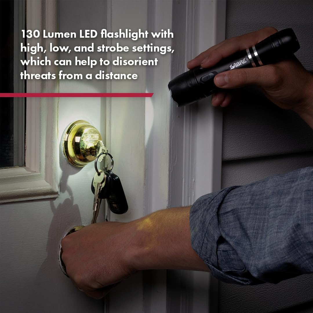 SABRE 2-in-1 Tactical Stun Gun with LED Flashlight, Self Defense Stun Gun with 2.517 µC Charge Produces Intolerable Pain