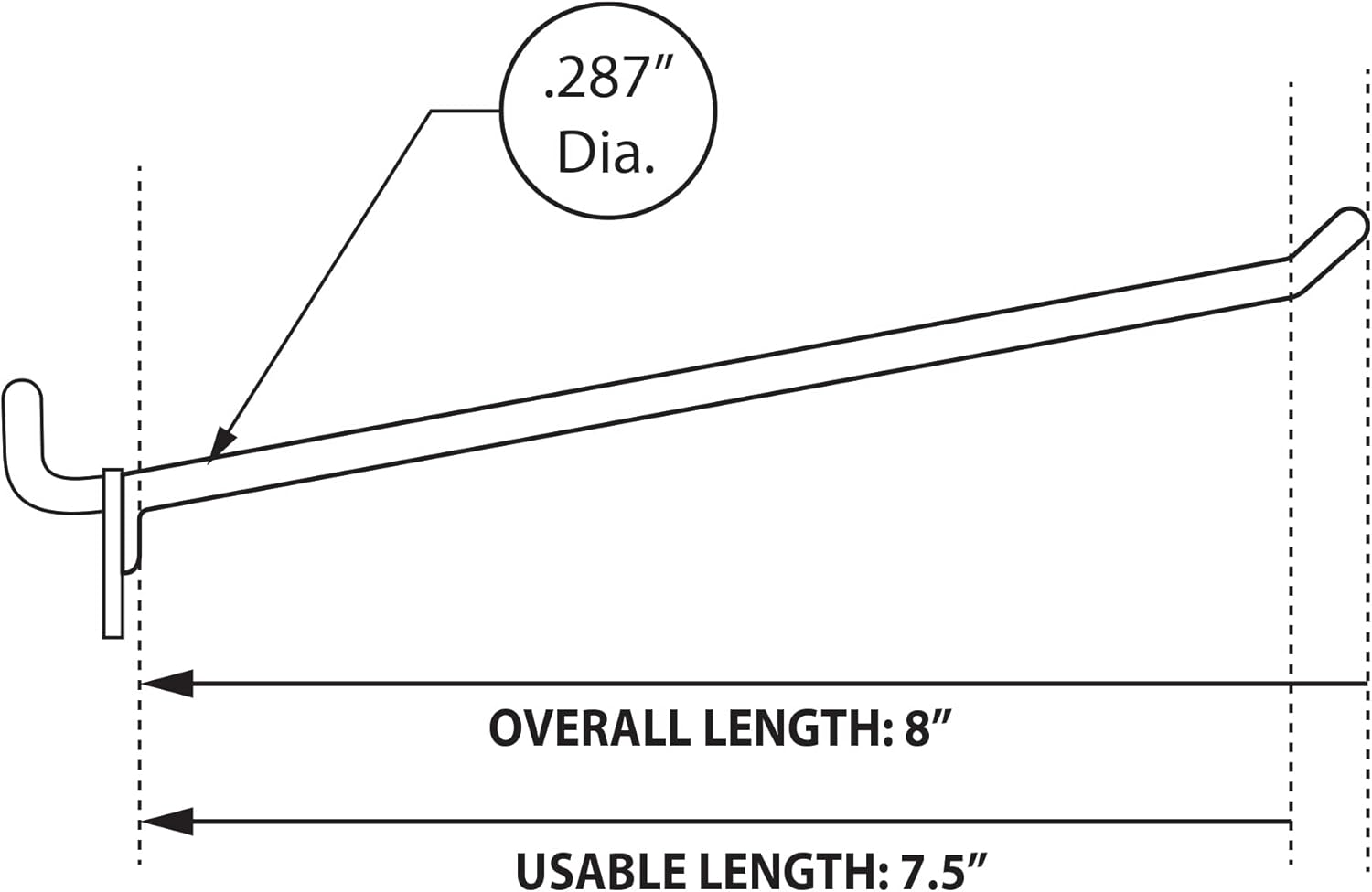 Azar Displays Glass-Filled Nylon Hooks For Pegboards, 8in, White, Pack Of 50 Hooks