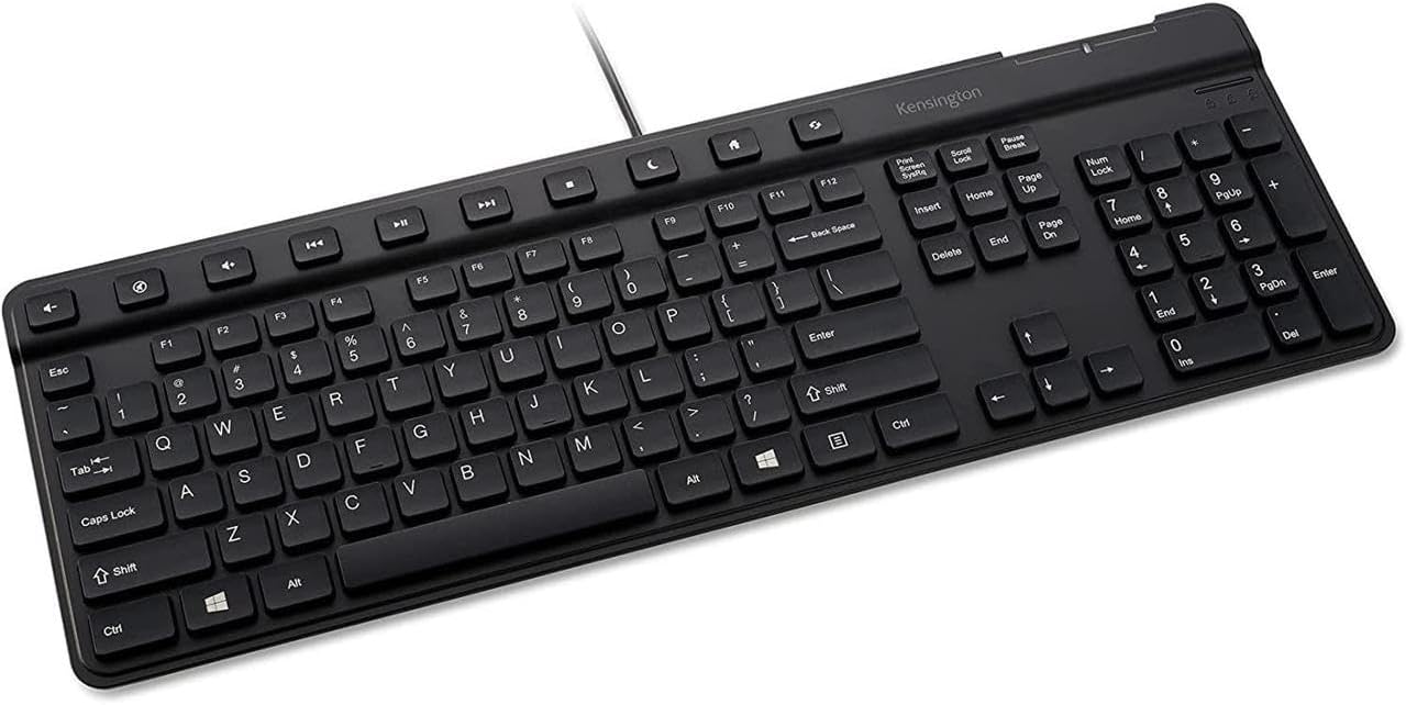 Kensington Simple Solutions Wired Keyboard with Smart Card Reader (CAC) (K55115US),Black