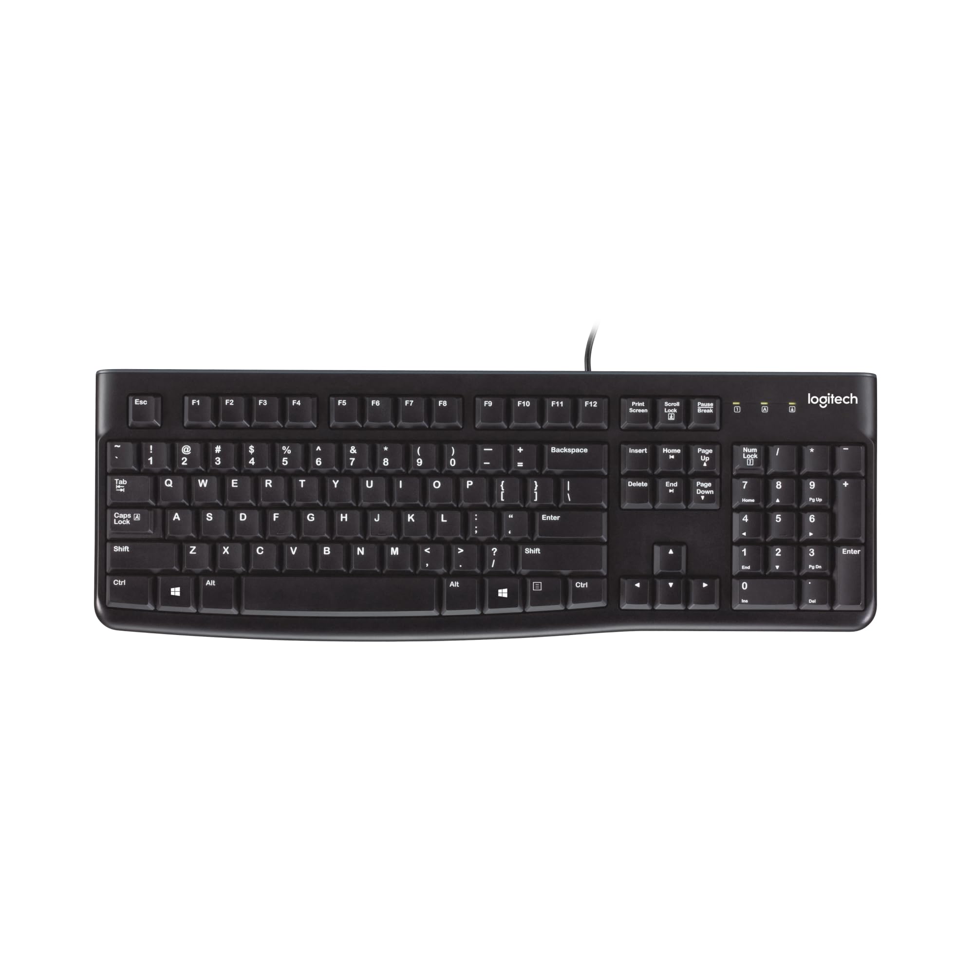 Logitech K120 Wired Keyboard for Windows, Plug and Play, Full-Size, Spill-Resistant, Curved Space Bar, Compatible with PC