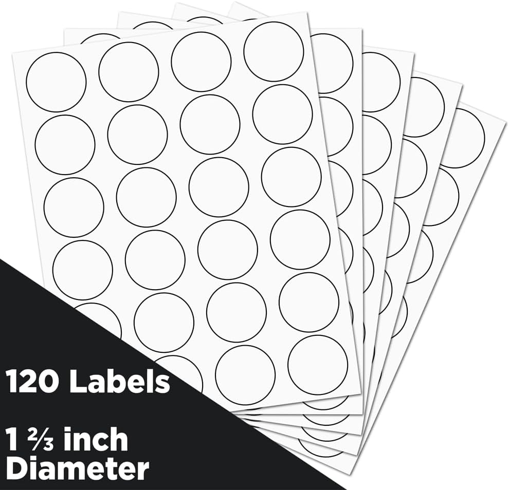 JAM PAPER Circle Label Sticker Seals - 1 2/3 Inch Diameter - 120 Round Labels/Pack