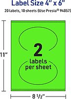 AVERY Printable Oval Labels, Sure Feed Technology, 4 x 6, Neon Green, Print-to-The-Edge, Laser/Inkjet