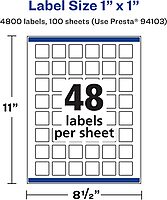 Avery Matte White Square Labels, Sure Feed Technology, 1" x 1" Printable Labels