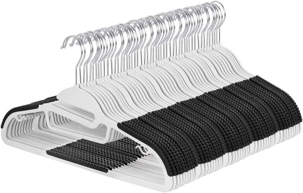 Elama Home 50 Piece Non Slip Hanger with U-Slide in White and Black