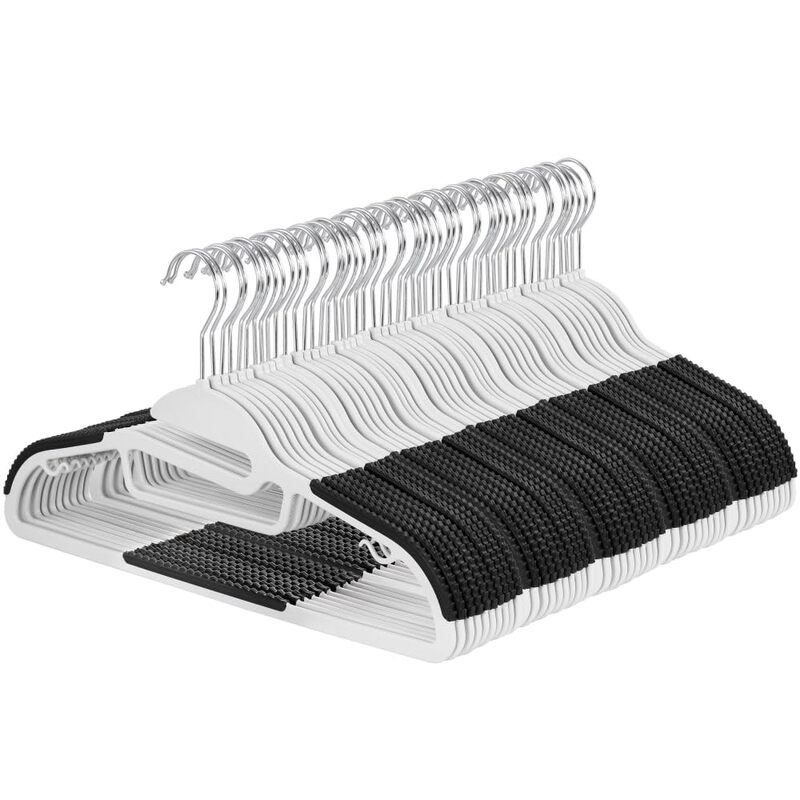Elama Home 50 Piece Non Slip Hanger with U-Slide in White and Black