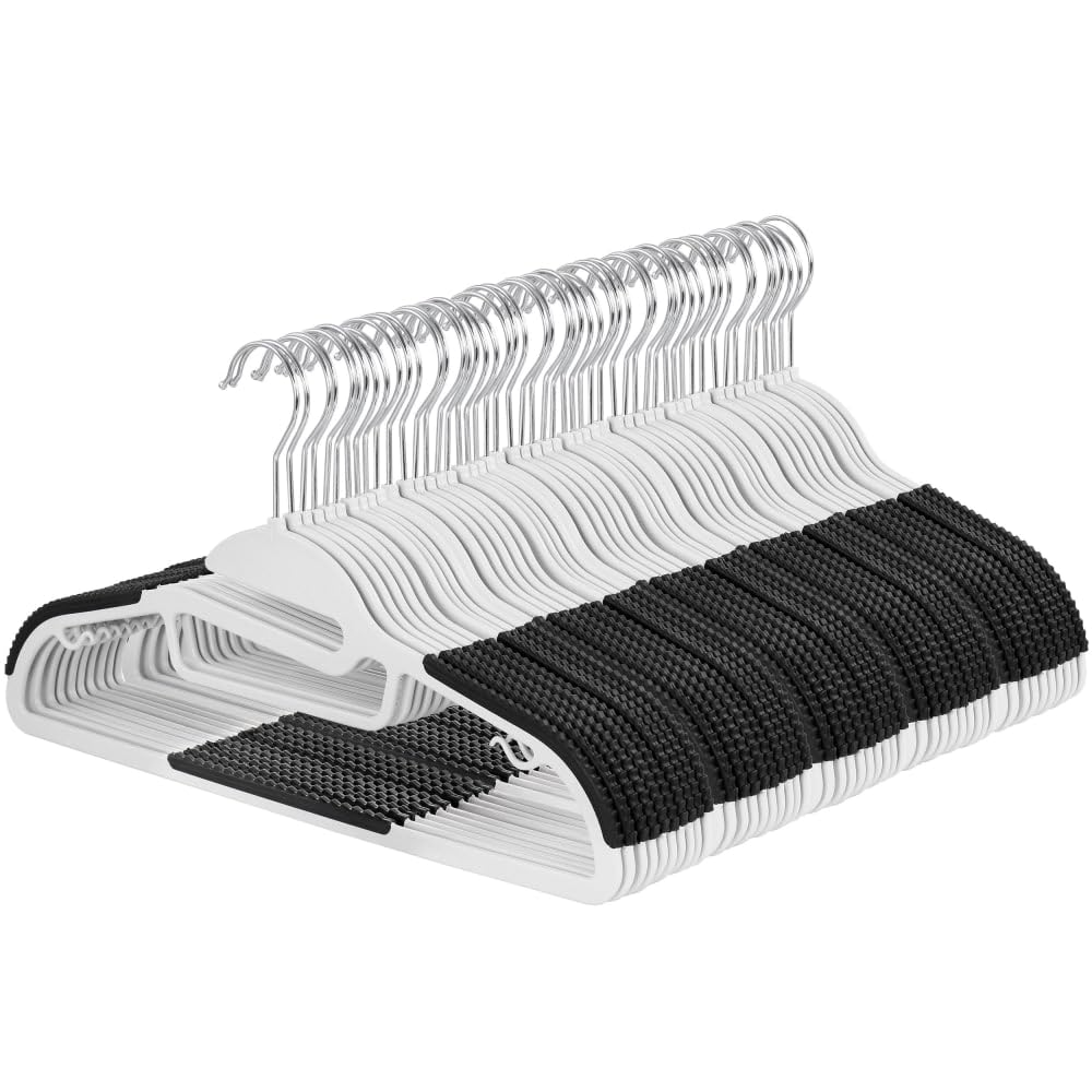 Elama Home 50 Piece Non Slip Hanger with U-Slide in White and Black