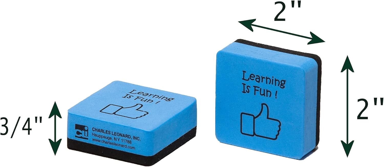 Charles Leonard Mini Whiteboard Erasers, 2in x 2in, Blue/Black, 15 Erasers Per Pack, Set Of 3 Packs