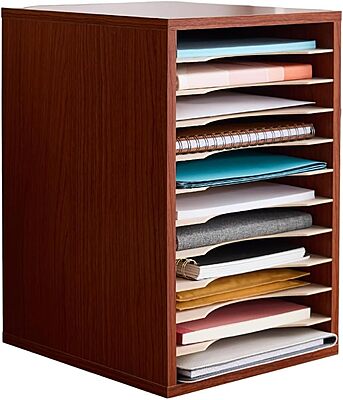 Safco Vertical Literature Organizer, 11-Compartment Wood Desktop Sorter