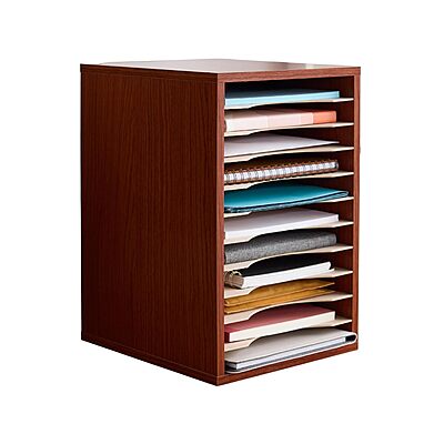Safco Vertical Literature Organizer, 11-Compartment Wood Desktop Sorter