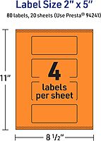 AVERY Printable Rectangle Labels, Sure Feed Technology, 2" x 5", Bright Orange, Print-to-The-Edge, Laser/Inkjet Printable