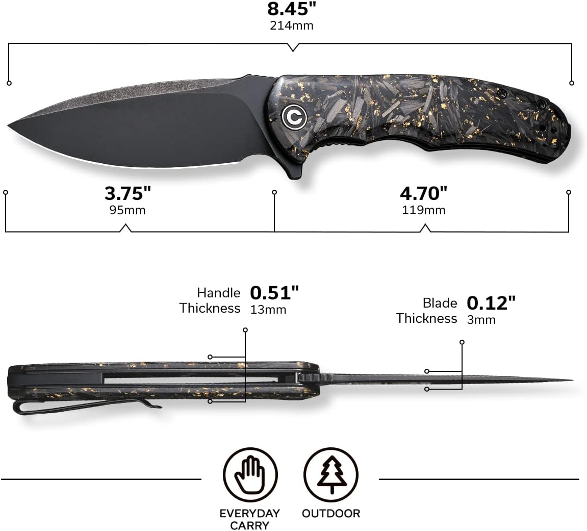 CIVIVI Praxis Flipper Folding Pocket Knife, 3.75" Black Stonewashed 9Cr18MoV