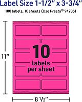 Avery Printable Rectangle Labels, Sure Feed Technology, 1-1/2" x 3-3/4", Neon Magenta Labels, Print-to-The-Edge, Laser/Inkjet Printable, 100 Total, Great for Mailing and Candles