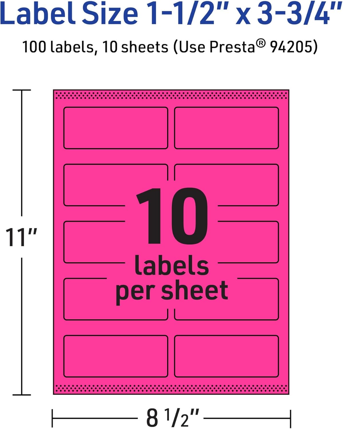 Avery Printable Rectangle Labels, Sure Feed Technology, 1-1/2" x 3-3/4", Neon Magenta Labels, Print-to-The-Edge