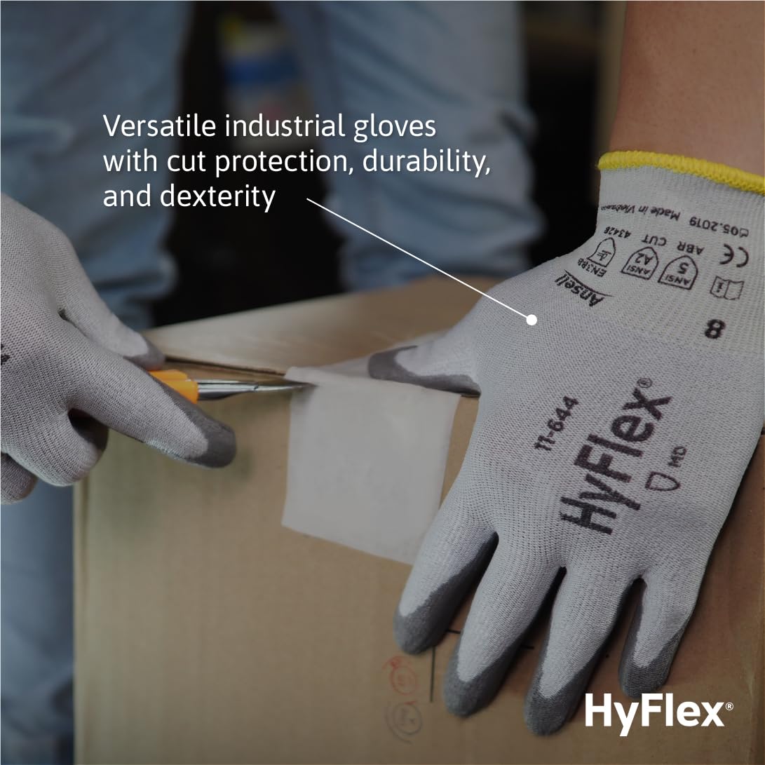 Ansell HyFlex 11-644 Mechanical Protection Cut-Resistant Industrial Gloves, XX-Large, White & Grey (1 Pair)