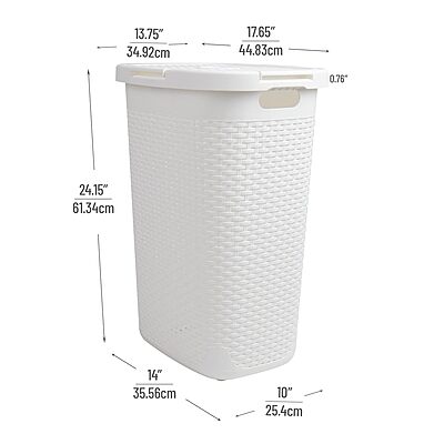 Mind Reader 60L Slim Laundry Hamper with Lid, Wicker-Style Plastic