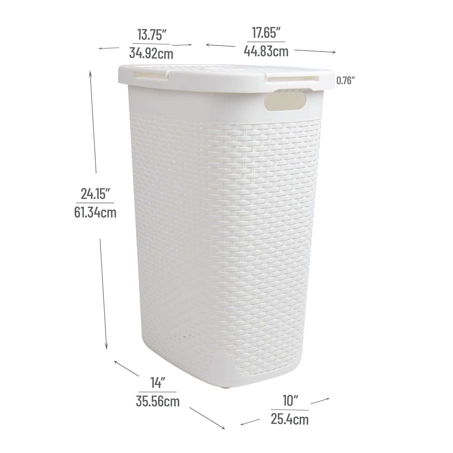 Mind Reader 60L Slim Laundry Hamper with Lid, Wicker-Style Plastic