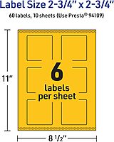 AVERY Printable Bright Yellow Square Labels, Sure Feed Technology, 2.75 x 2.75, Print-to-The-Edge, Laser/Inkjet