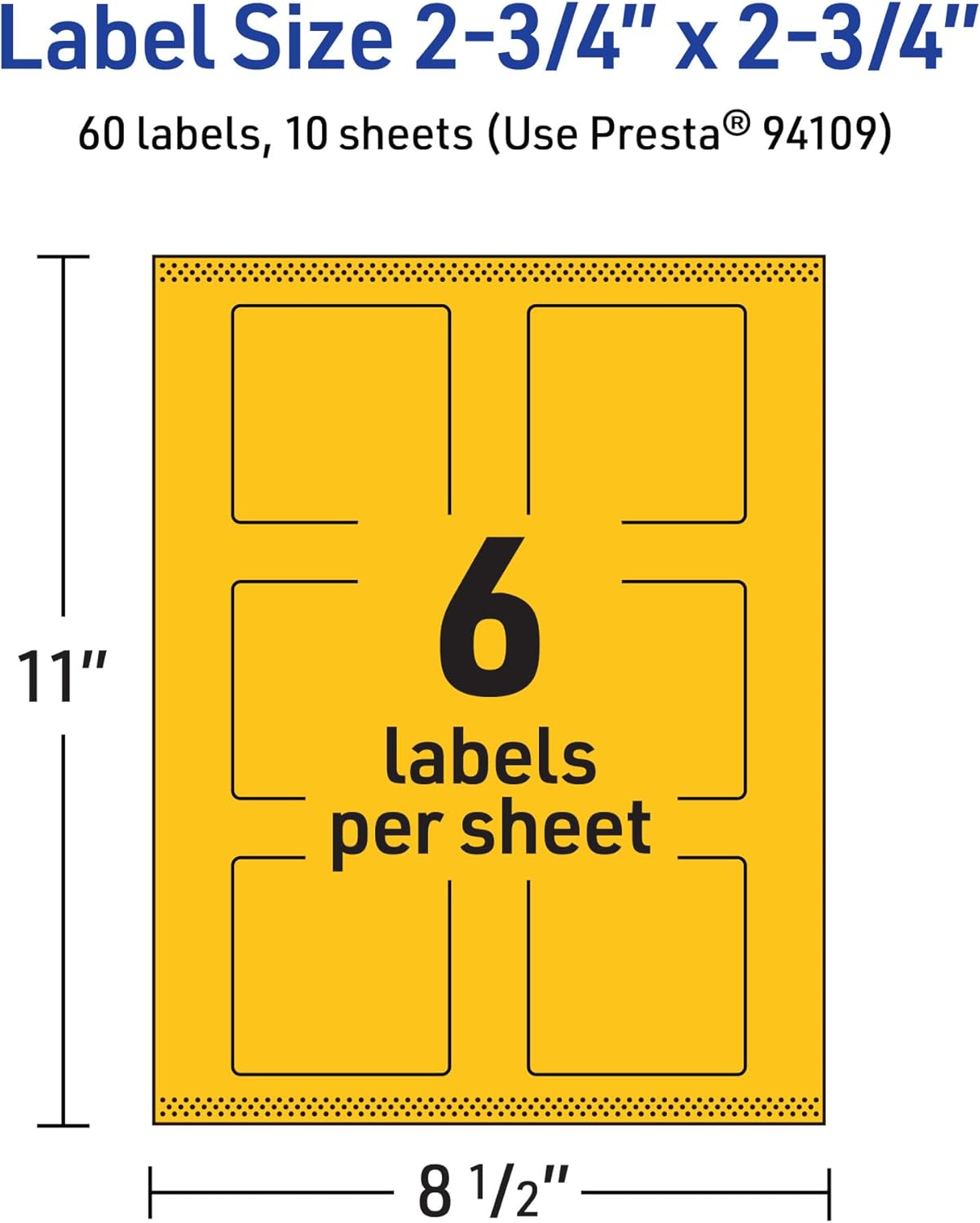 AVERY Printable Bright Yellow Square Labels, Sure Feed Technology, 2.75 x 2.75, Print-to-The-Edge, Laser/Inkjet