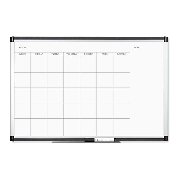 U Brands PINIT Magnetic Dry-Erase Monthly Calendar Board, Silver Aluminum Frame